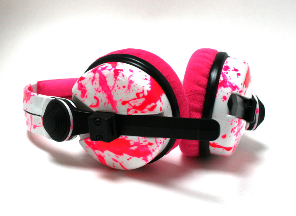 Some white sennheiser HD25 with pink splatter and paint