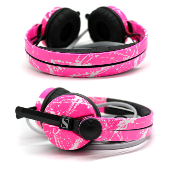 Custom Cans Sennheiser HD25 in Neon UV Pink with White Splatter