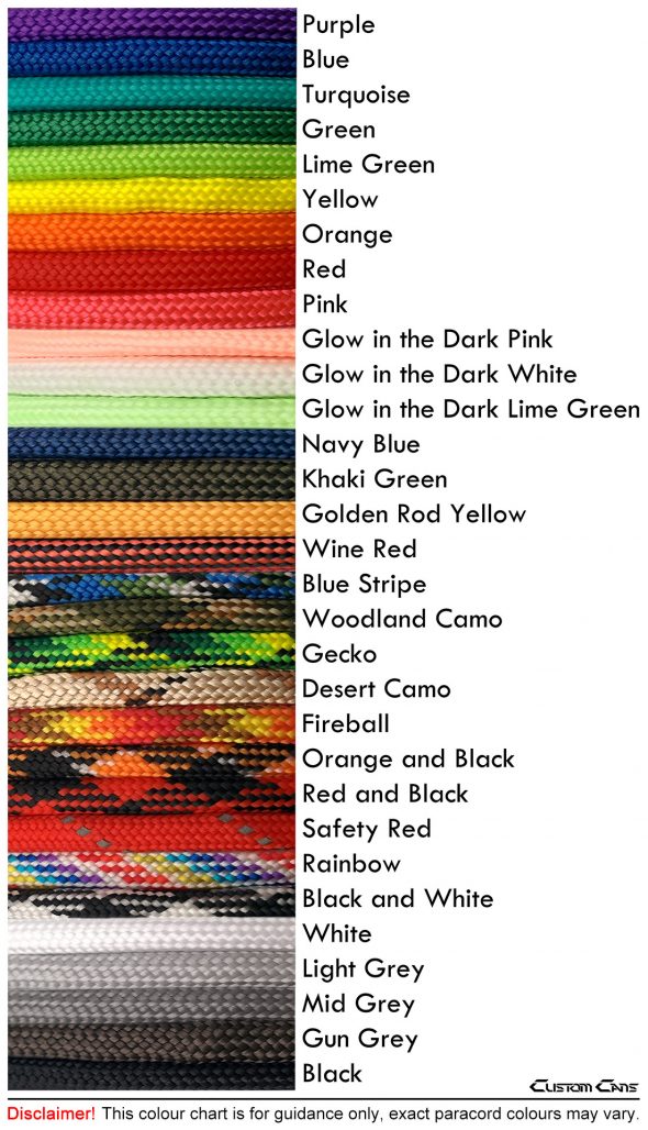 Cable paracord color chart