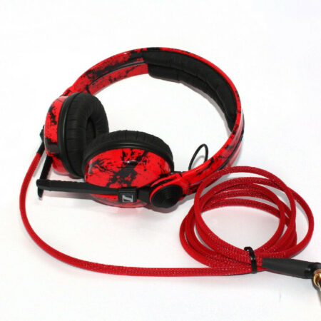 Custom Cans Red Sparkle Black Splatter Sennheiser HD25 headphones
