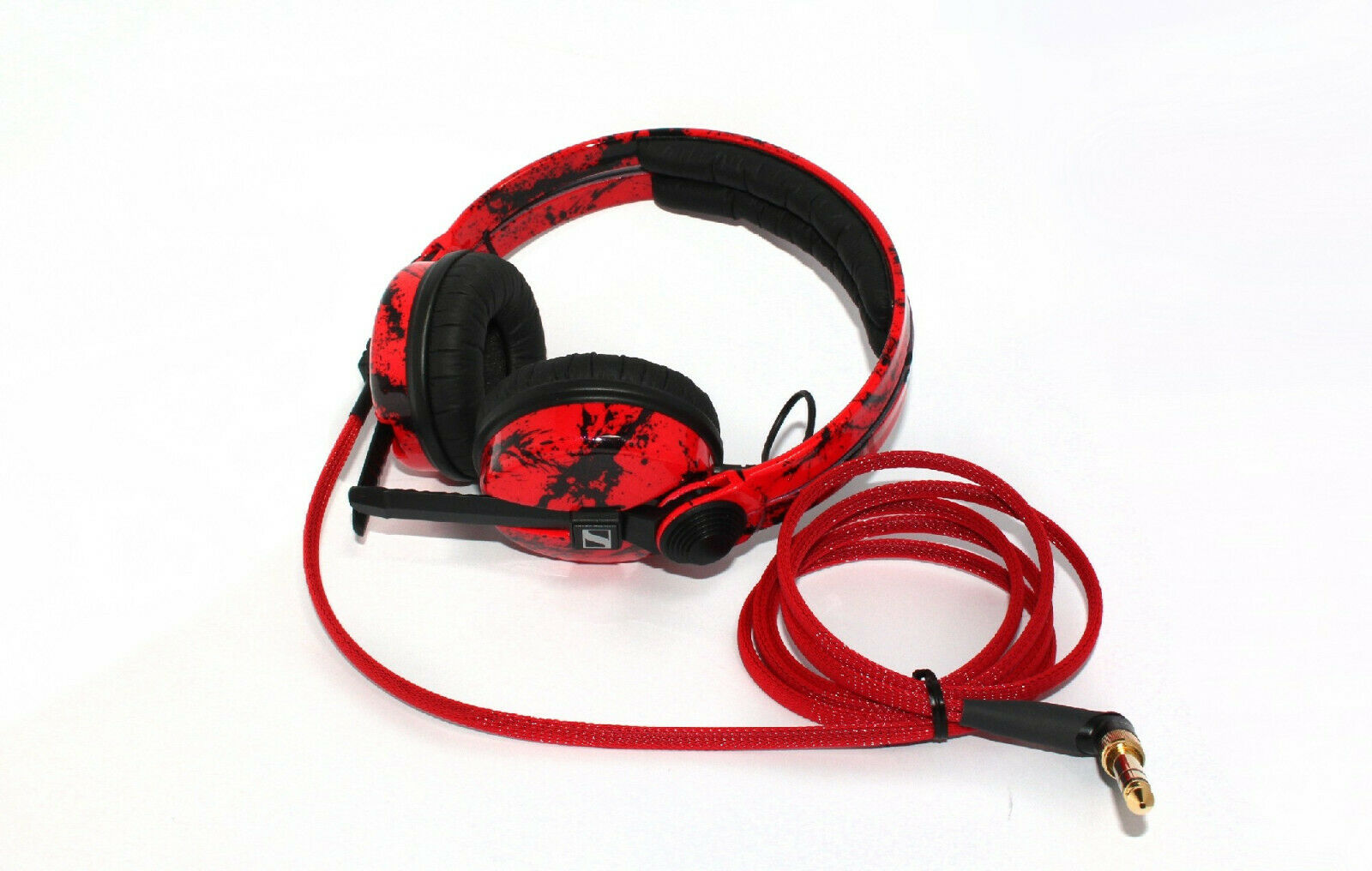 Custom Cans Red Sparkle Black Splatter Sennheiser HD25 headphones