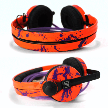 Custom Cans UV Orange and Purple Paint Splatter Sennheiser HD25