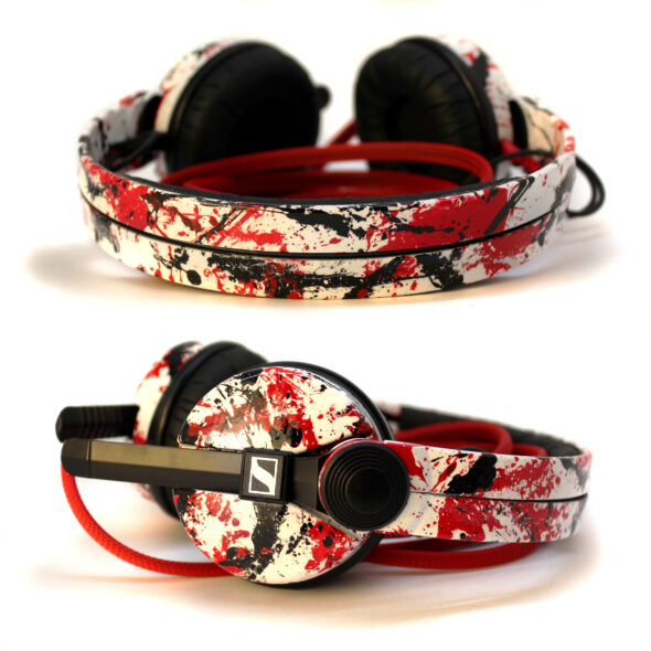 Custom Cans Gloss White, Red & Black Splatter Sennheiser HD25