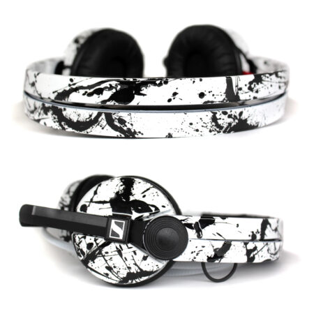 Custom Cans White with Black Splatter Sennheiser HD25 DJ Headphones Ready to Ship