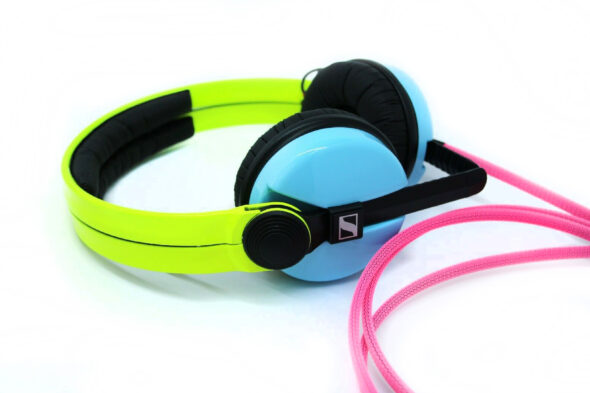 Custom Cans UV Yellow, Blue and Pink Sennheiser HD25 Headphones 2