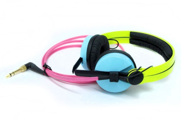 Custom Cans UV Yellow, Blue and Pink Sennheiser HD25 Headphones 4