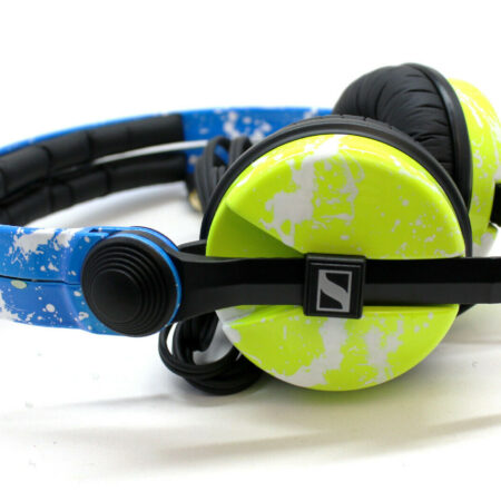 UV Blue and Yellow Splatter Sennheiser HD25 Headphones by Custom Cans