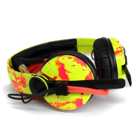 Custom Cans Neon UV Yellow with Red Splatter Sennheiser HD25 Ready to Ship