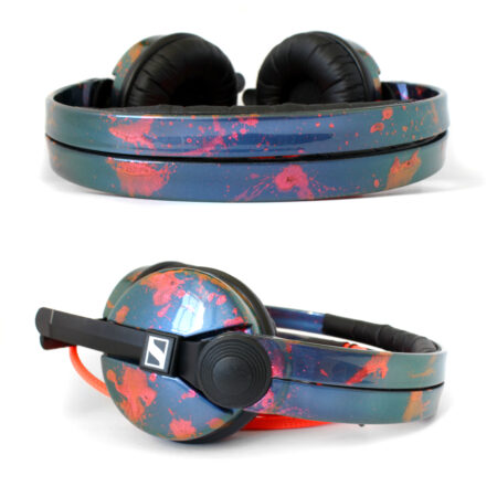 Custom Cans Blue and Green Colour Flip with Pink and Gold Colour Flip Splatter Sennheiser HD25 Ready to Ship