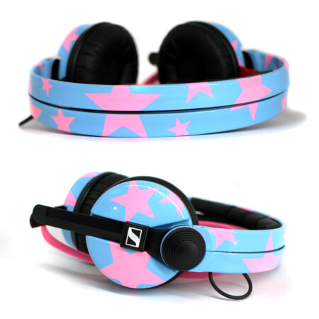 Custom Cans Blue with Pink Stars Sennheiser HD25 Ready to Ship
