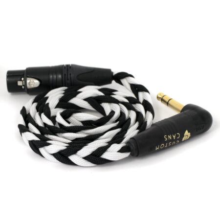 Headphone Cable 4-Pin XLR Female Gold Pins to 6.35mm Angled Jack (1m, Black and White) Ready to Ship