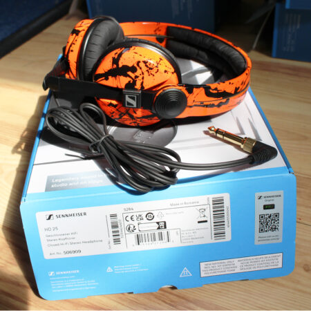 Custom Cans Orange with Black Splatter Sennheiser HD25 DJ Headphones Ready to Ship