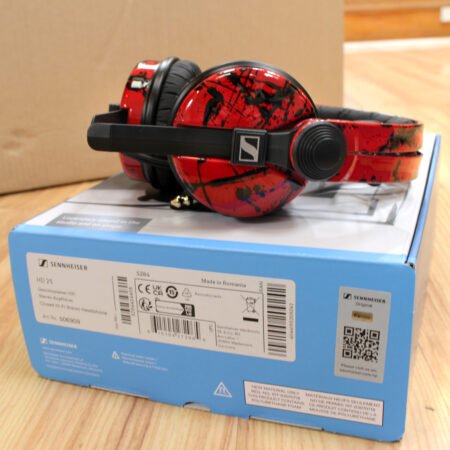 Custom Cans Red with Black Splatter Sennheiser HD25 DJ Headphones Ready to Ship