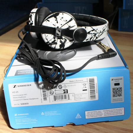 Custom Cans White with Black Splatter Sennheiser HD25 DJ Headphones Ready to Ship