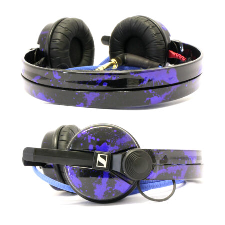 Custom Cans Shimmer Black with Shimmer Blue Splatter Sennheiser HD25 DJ Headphones Ready to Ship