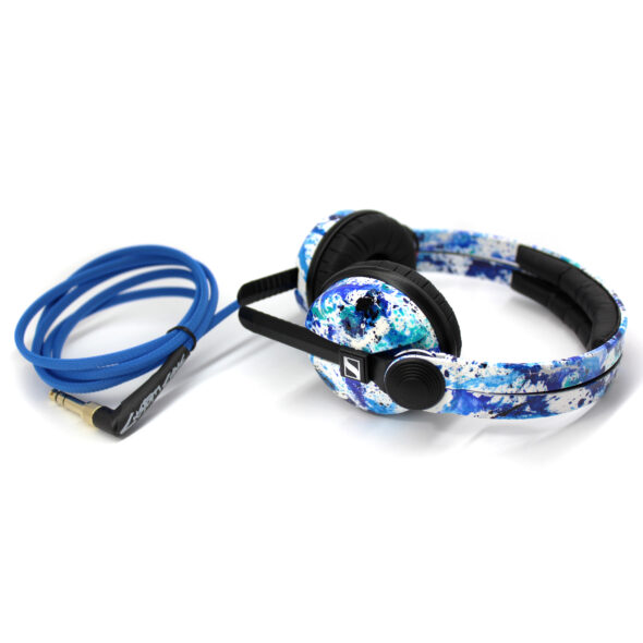 Custom Cans White with Black and Blue Splatter Sennheiser HD25 DJ Headphones Ready to Ship - Image 2