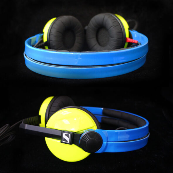 Custom Cans Yellow Ear Cup Blue Headband Sennheiser HD25 DJ Headphones Ready to Ship