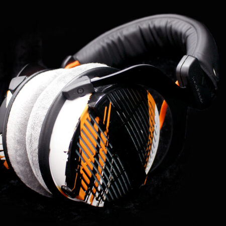 Custom Cans x Eddie Laris custom Beyerdynamic DT990 headphones with modified drivers and detachable litz cable